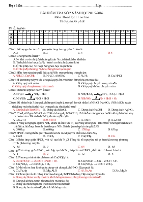 Bài kiểm tra số 2 năm học 2015 - 2016 môn  Hoá học 11 cơ bản thời gian 45 phút